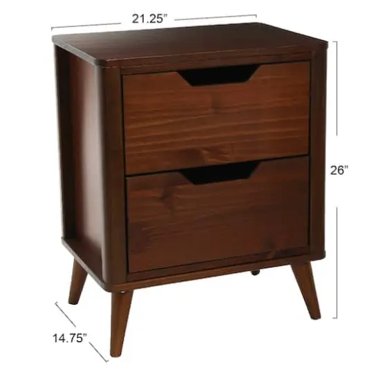 Hello Honey&reg; 26" Yume Mid Century Modern Solid Wood Nightstand with 2 Storage Drawers Walnut Finish {6}