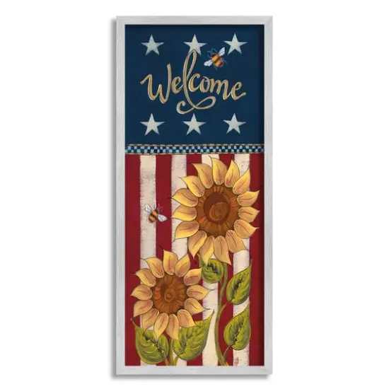 Stupell Industries Americana Welcome Country Sunflowers Framed Giclee Art Gray {1}