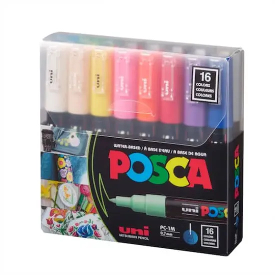 Uni Posca PC-1M 16 Color Extra Fine Tapered Tip Paint Marker Set {1}