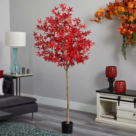 6ft. Red-Orange Autumn Maple Artificial Fall Tree {4}