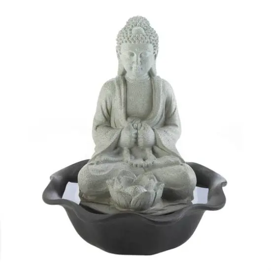 11" Buddha on Lotus LED Tabletop Fountain {1}