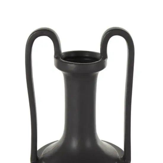 20.25" Black Ceramic Fluted Urn Shaped Vase with Arch Handles {6}