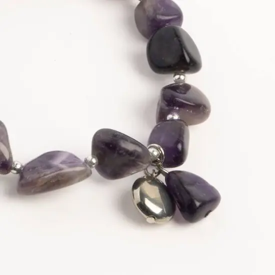 John Bead Amethyst Natural Purple Stone Bracelet with Circle Charm {3}
