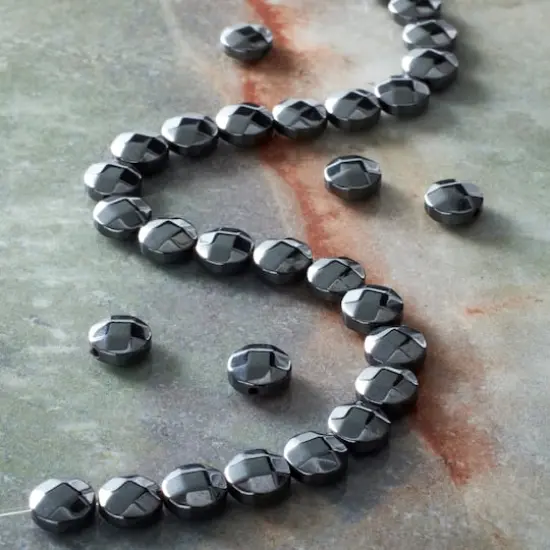 Faceted Hematite Coin Beads, 6mm by Bead Landing&trade; Black {3}