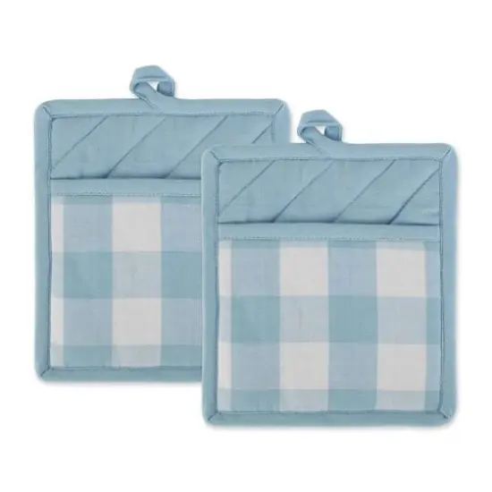 DII&reg; Buffalo Check Potholders, 2ct. Light Blue {1}