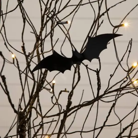 5ft. Pre-Lit Artificial Halloween Black Twig Tree with Bats and 50 Warm White LED Lights {9}