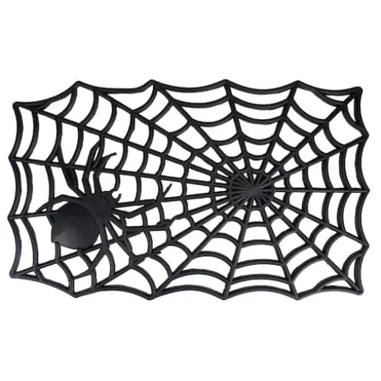 Black Spider Web Rectangular Halloween Doormat {1}