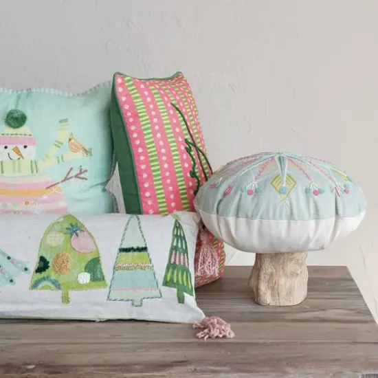 Hello Honey&reg; 16" Round Cotton Embroidered Pillow with Snowflake & Beads {3}