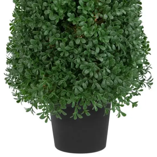 18" Pre-Lit Artificial Boxwood Cone Topiary Tree with Round Pot, Clear Lights {6}