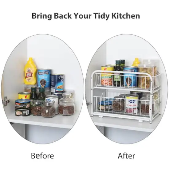2-Tier Stackable Sliding Basket Cabinet Organizers, 2ct. White {5}