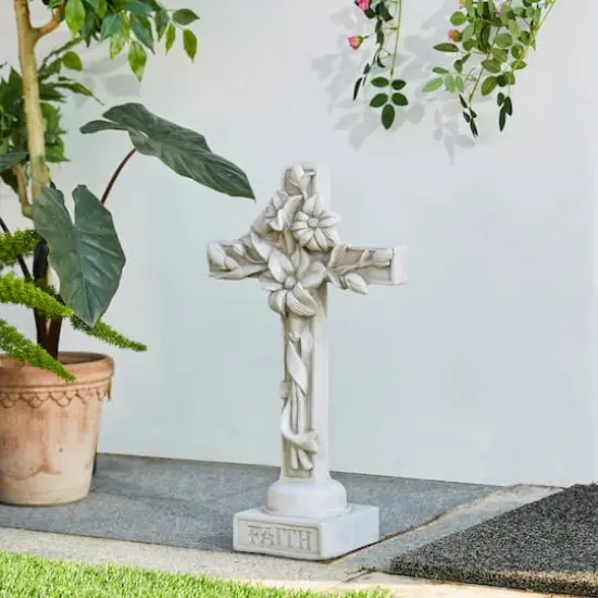 Glitzhome&reg; 21" Holy Cross with Lily Garden Statue {4}