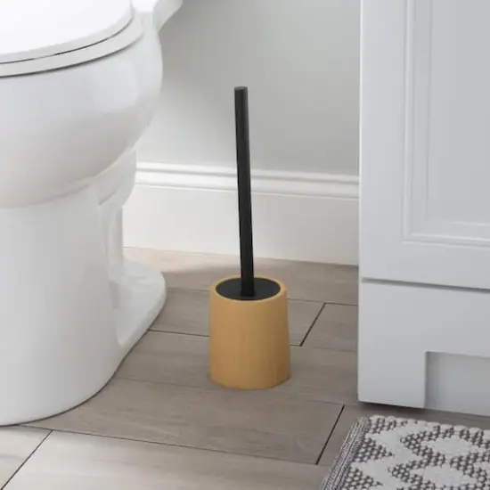 Bath Bliss Black Toilet Brush & Natural Woodgrain Holder {4}