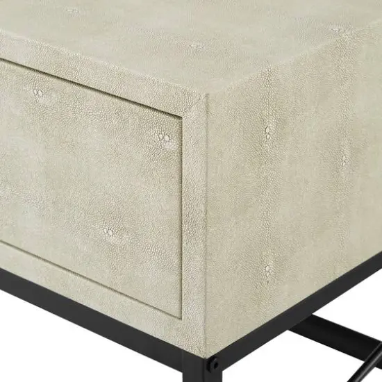 Off White 2-Drawer Faux Shagreen Coffee Table {8}