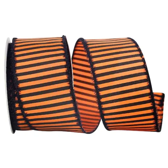 Reliant 2.5" x 20yd. Wired Orange & Black Striped Ribbon {1}