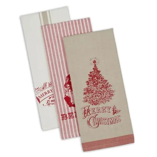 DII&reg; Assorted Vintage Print Christmas Dishtowel Set {1}