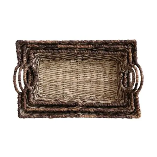 Hello Honey&reg; Natural & Brown Hand-Woven Buri & Abaca Tray Set {11}