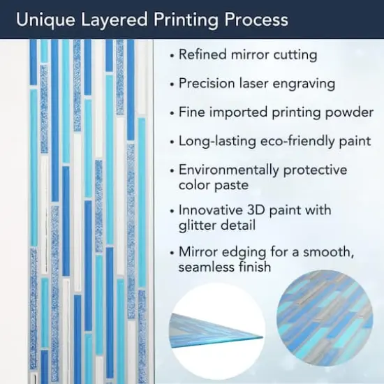 Head West Frameless Reeded Aqua/Blue2 Tiled Printed Wall Mirror - 23" x 30" {6}