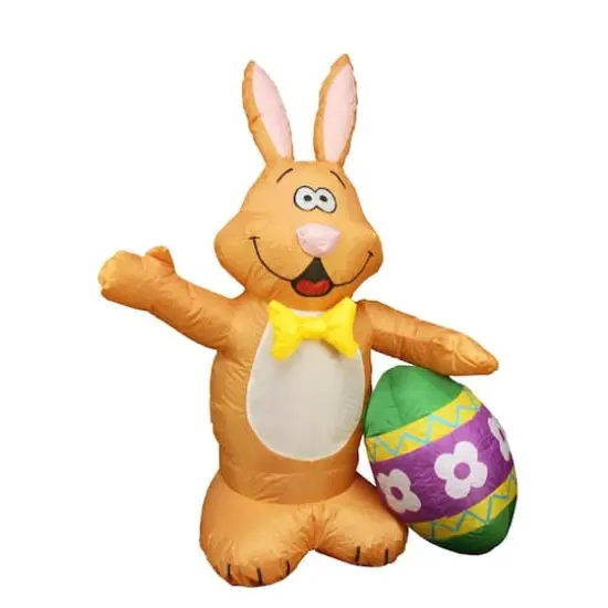 48" Inflatable Lighted Easter Bunny with Egg Outdoor Decoration {1}