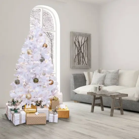 7.5ft. Pre-Lit White Artificial Christmas Tree, Warm White LED Lights {8}