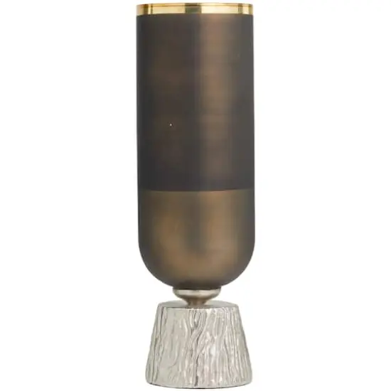 20" Bronze Glass Colorblock Candle Holder with Gold Accents & Textured Silver Base {6}