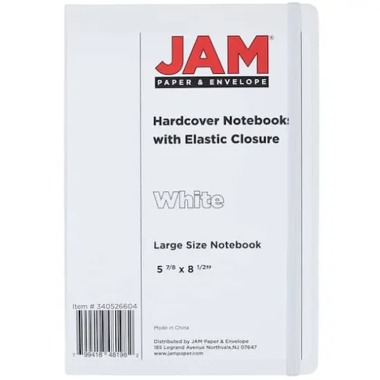 JAM Paper Large Hardcover Notebook with Elastic Band White {4}