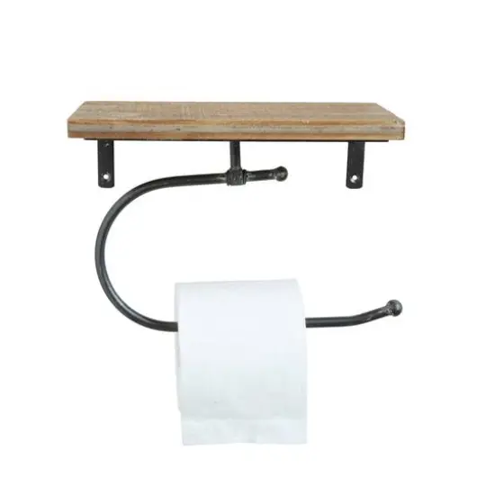 Hello Honey&reg; 10" Metal Wall Toilet Paper Holder With Wood Shelf {1}