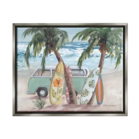 Stupell Industries Summer Waves Tropical Van Surfboards Floater Framed Art Gray {1}