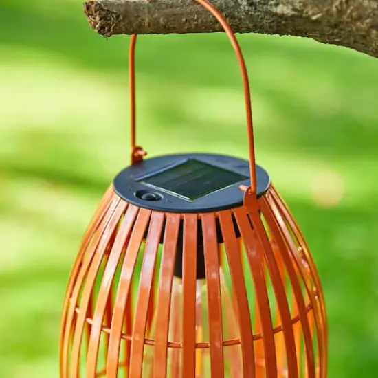 Glitzhome&reg; 10" Woven Solar Powered Outdoor Hanging Lantern Orange {7}