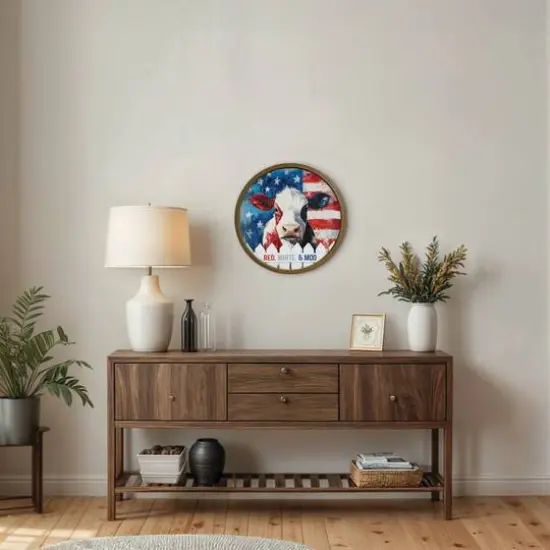 20" x 20" Red, White & Moo Round Framed Print Brown {6}