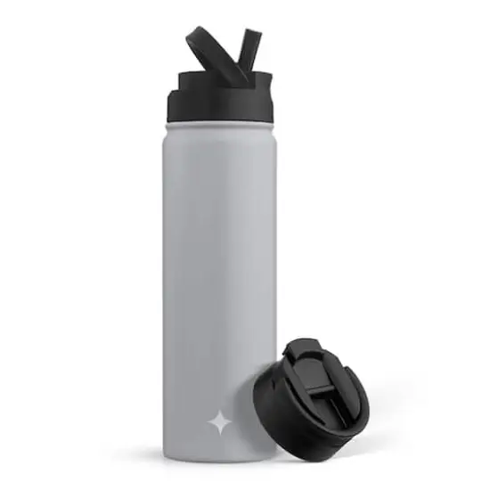 JoyJolt&reg; 22oz. Triple Insulated Water Bottle with Flip Lid & Sport Straw Lid Gray {1}