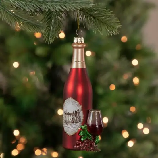 6" Matte Red Wine Country Glass Bottle Christmas Ornament {3}