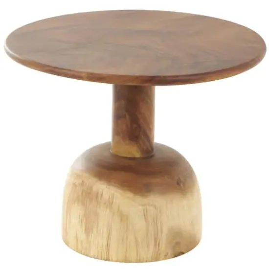 23.75" Brown Wood Handmade Coffee Table with Rounded Block Base {1}