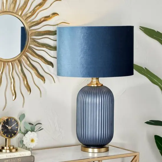 Blue Velvet Transitional Table Lamp, 26" x 16" x 16" {9}