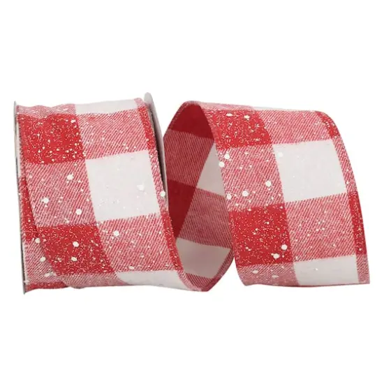 Reliant 2.5" x 10yd. Snow Speckled Red & White Buffalo Check Wired Ribbon {1}