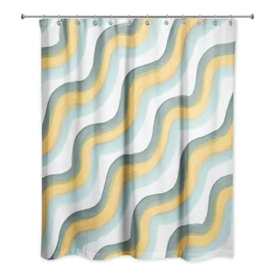 74" Wave Print Shower Curtain Yellow and Multicolor {1}