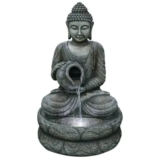 32" Buddha in Sukhasana Pose Outdoor Garden Water Fountain {1}