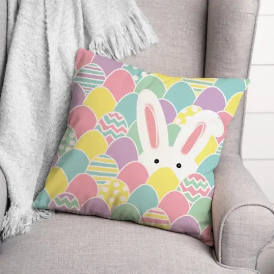 Pastel Bunny Hiding 18" x 18" Throw Pillow {3}