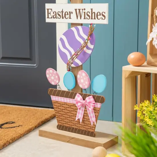Glitzhome&reg; 35.5" Easter Wooden Bunny & Eggs Porch D&eacute;cor {6}