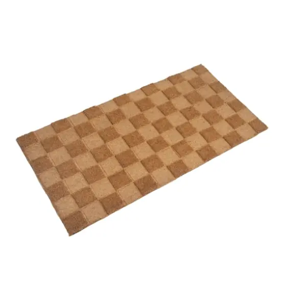 Hello Honey&reg; Natural Checkerboard Print Engraved Coir Doormat {1}