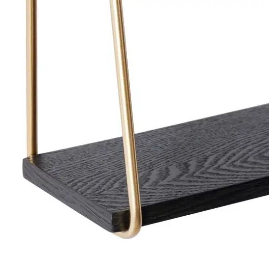 Gold Metal and Wood Modern Wall Shelves, 22" x 26" x 6" {5}