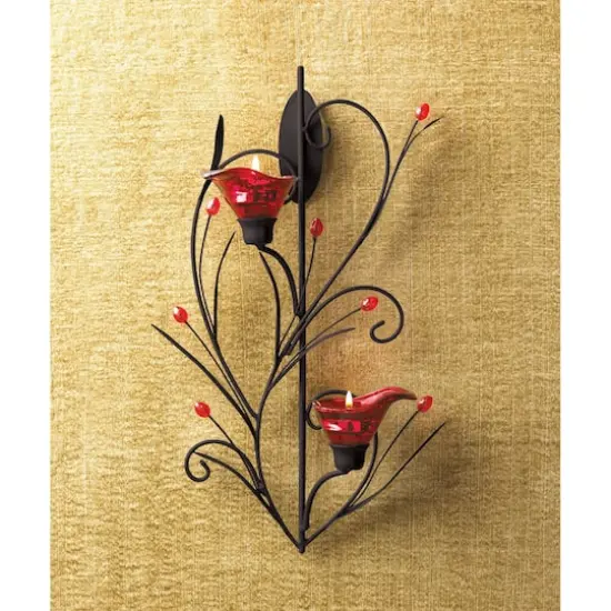 14.75" Ruby Blossom Candle Wall Sconce {3}