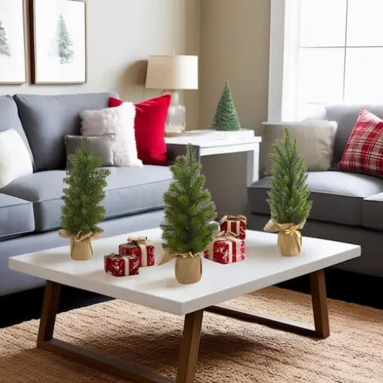 3 Pack 15" Unlit Mini Cypress & Pine Artificial Christmas Trees with Burlap Base {3}