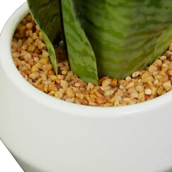 15" Green Snake Faux Foliage Artificial Plant with White Porcelain Pot {4}