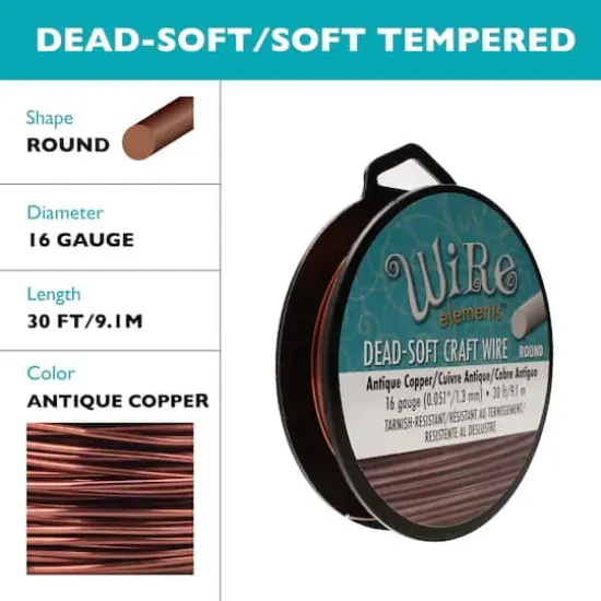 The Beadsmith&reg; Wire Elements&trade; 16 Gauge Antique Copper Tarnish Resistant Soft Temper Wire, 30ft. {5}