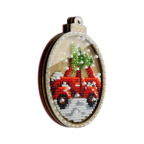 Wonderland Crafts Car with Christmas Tree Bead Embroidery on Wood Ornament Kit {4}