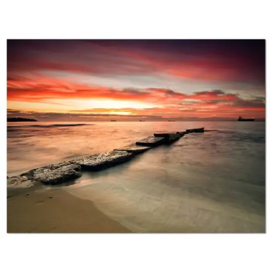 Designart - Wonderful Sunrise on Black Ocean - Beach Photo Canvas Print {1}
