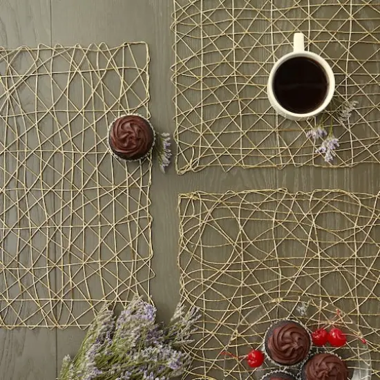 DII&reg; Woven Paper Square Placemat Set Gold {5}