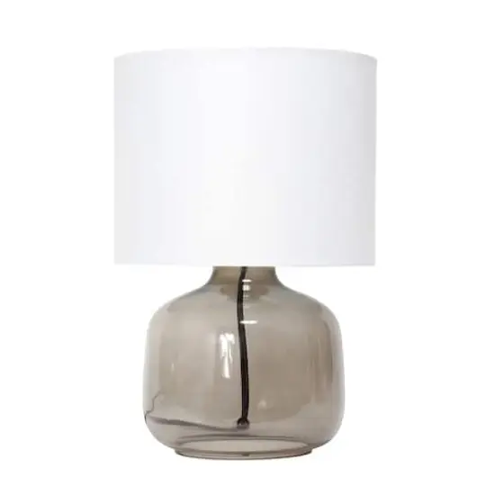 Simple Designs 14" Glass Table Lamp with White Fabric Shade Smoke/White {1}