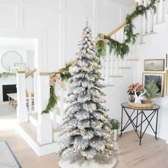 9ft. Pre-Lit Flocked Layered Spruce Artificial Christmas Tree, Warm White LED Lights {3}