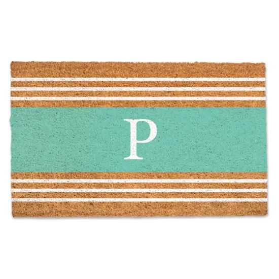 Teal Monogram Stripe Doormat P {1}